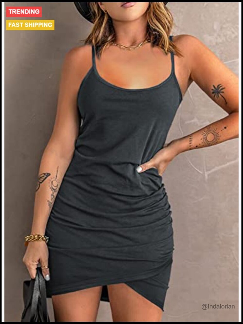 Spaghetti Strap Wrap Mini Dress Bodycon Sleeveless Summer Sundress - Picture 3 of 7